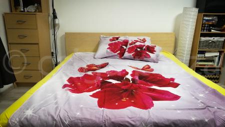 Piros virág és lepke 3 részes ágynemű garnitúra